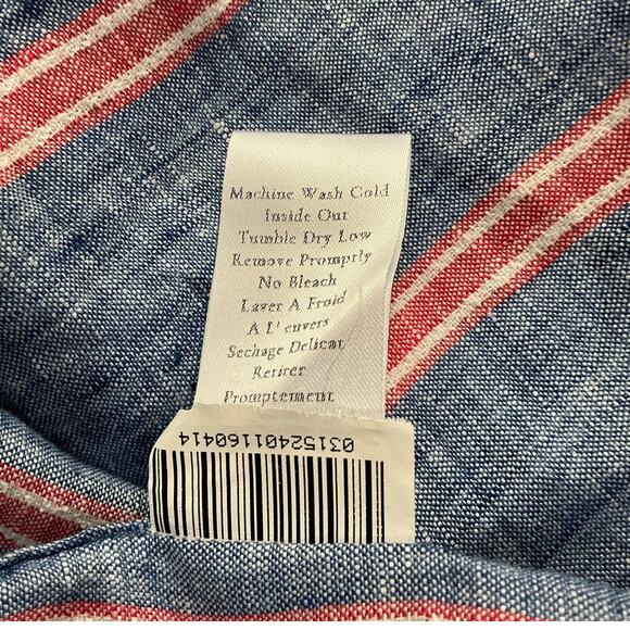 Frank & Eileen Mary Classic Shirtdress Italian Linen Red Navy Stripe Size Large - Picture 14 of 14